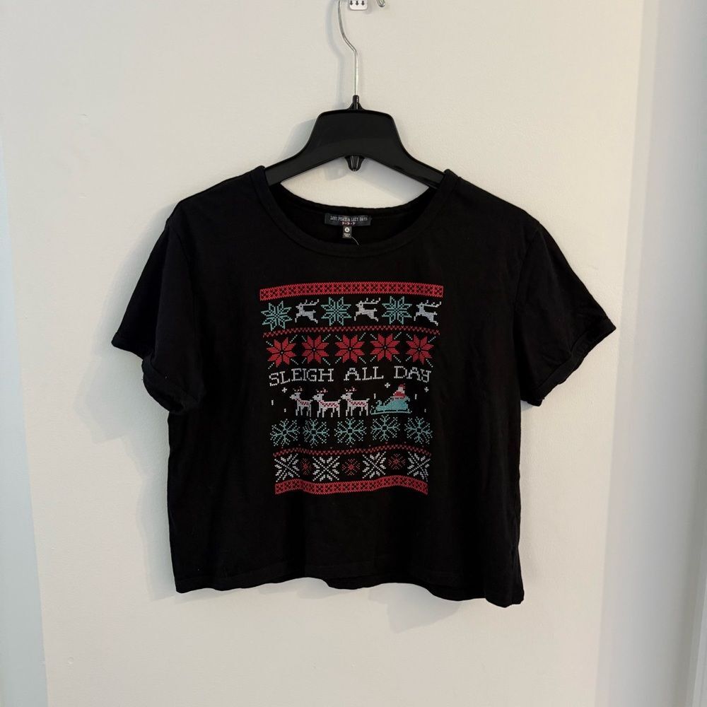 NEW Love Peace and Lazy Days Sleigh All Day Christmas Holiday Tee T-Shirt Top